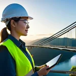 토목기사와 산업기사의 차이 - **Prompt:** A female civil engineer in her early 30s, wearing a clean, professional hard hat and a h...