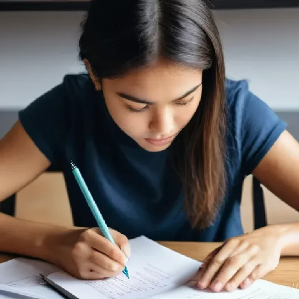 토목기사 자격증 준비를 위한 도구 - **Prompt 1: Focused Study Session with Past Exam Papers and Handwritten Notes**
    A young adult, p...