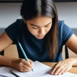 토목기사 자격증 준비를 위한 도구 - **Prompt 1: Focused Study Session with Past Exam Papers and Handwritten Notes**
    A young adult, p...