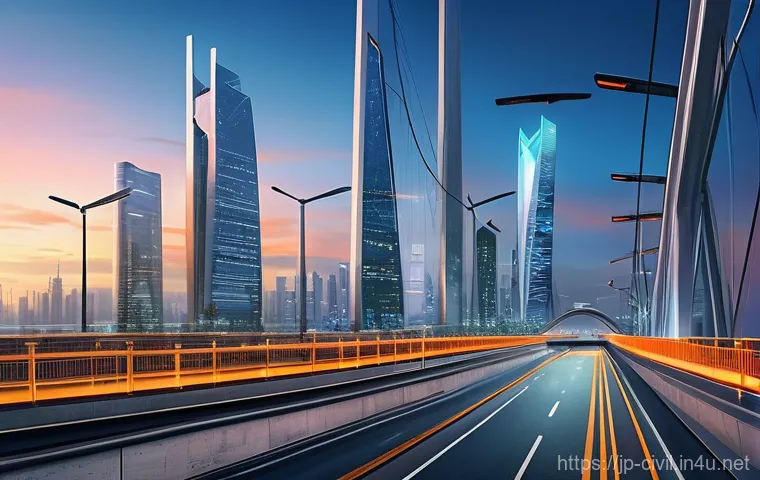 토목공학의 미래 기술 전망 - **Prompt 1: Futuristic Urban Infrastructure Monitoring**
    A highly detailed, wide-angle shot of a...